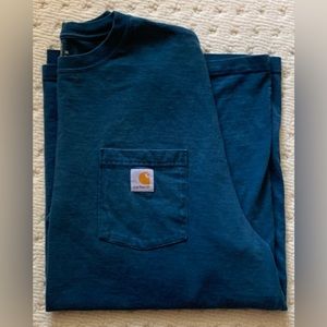 Men's XL Deep Teal CARHARTT 100% Cotton Chest Pocket Utility Heavy Duty T Shirt
